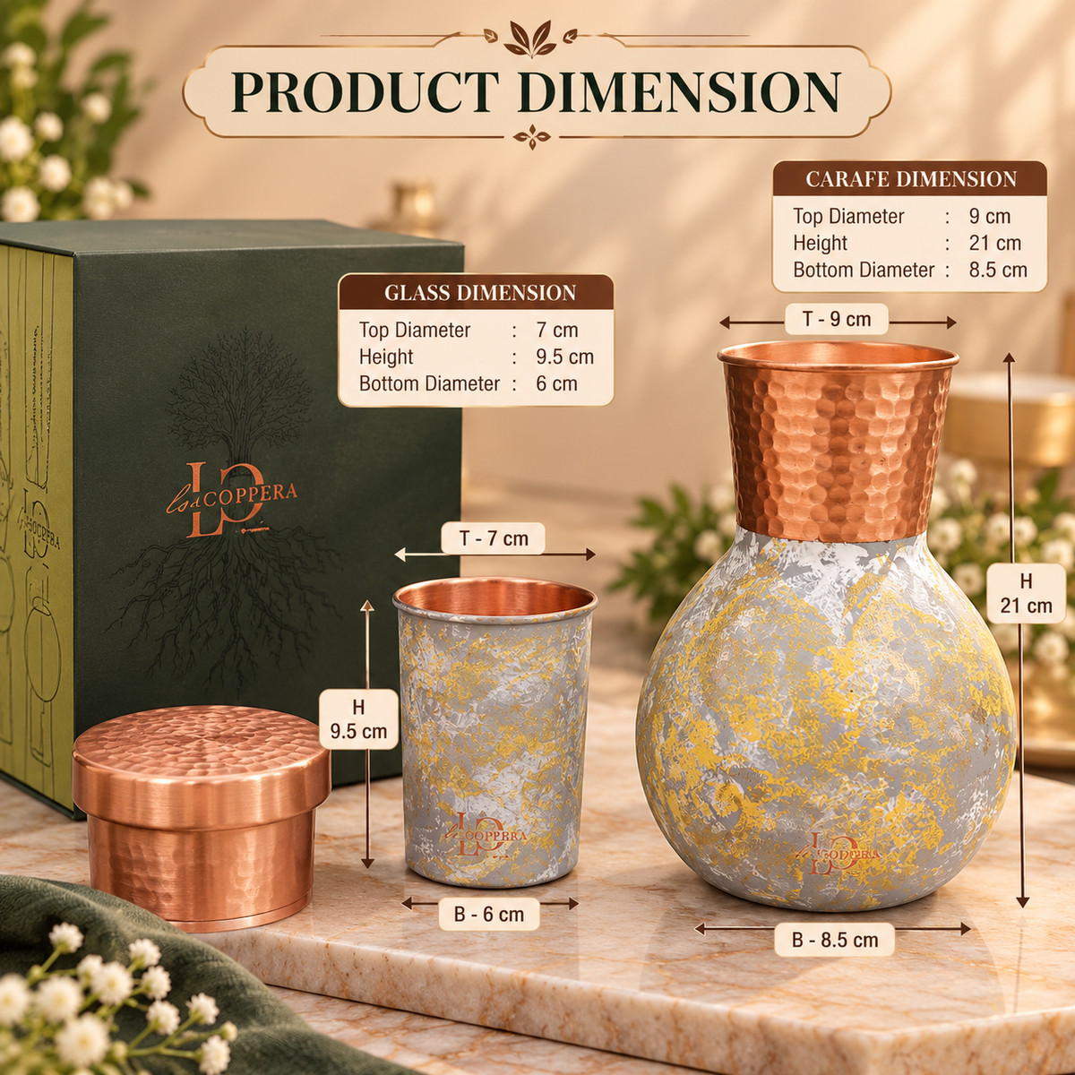 Everyday Carafe Marble Set with 2 Glasses & Premium Gift Box | LA COPPERA