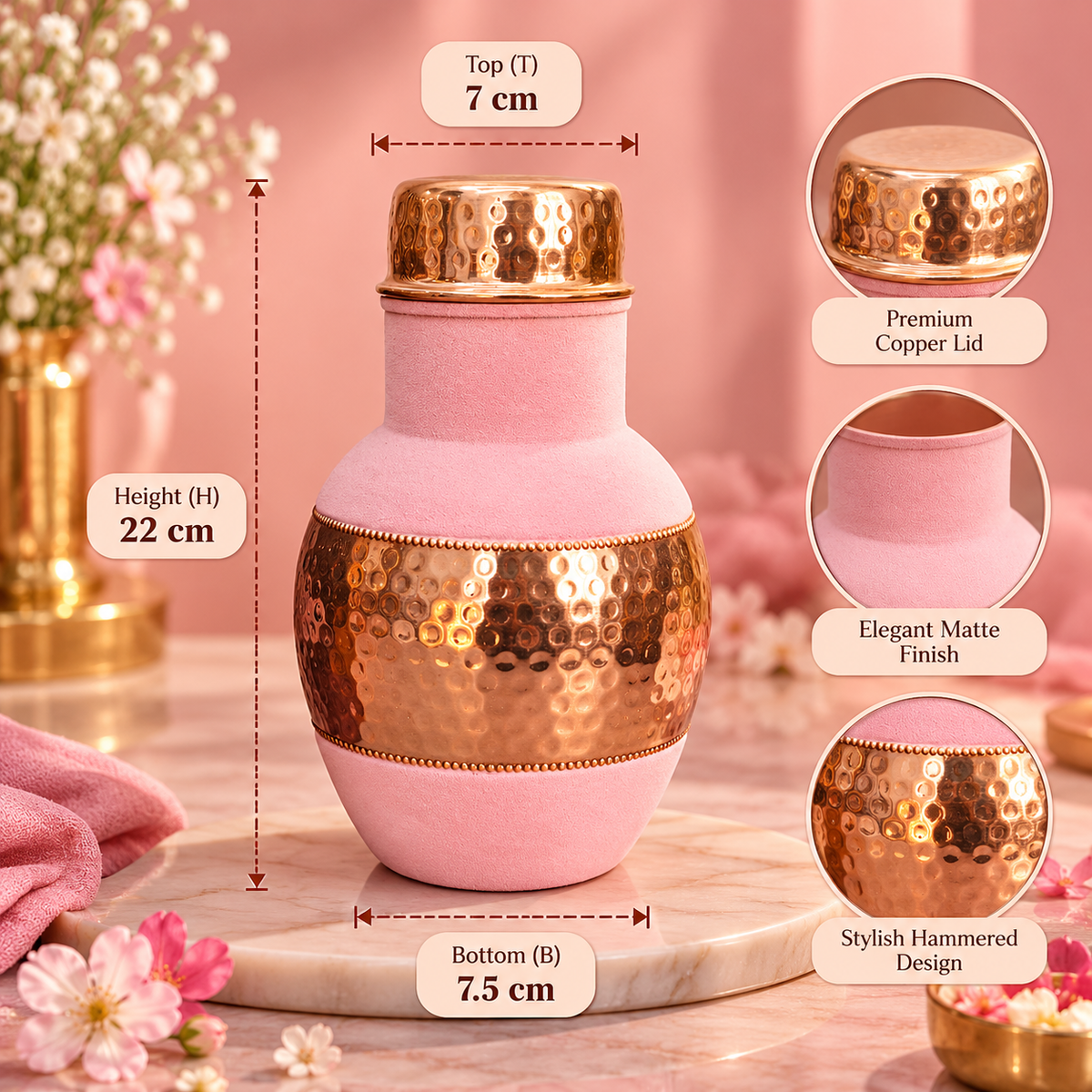 Monarch PINK Velvet Copper Carafe with Premium Gift Box | LA COPPERA