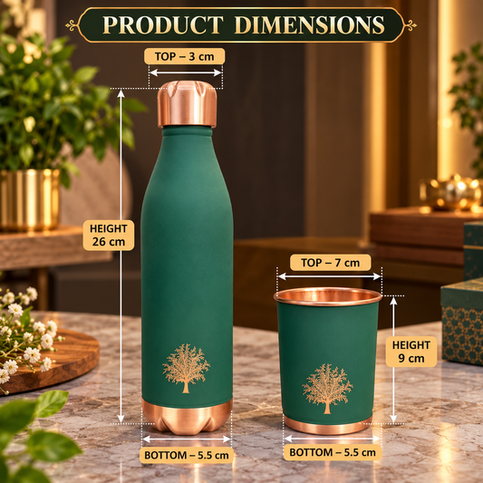 Cosmo Fur Green Copper Water Bottle with Glass | LA COPPERA