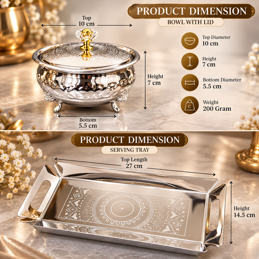 Aurelia Silver Plated Bowl Set of 3 with SS Tray | La Coppera
