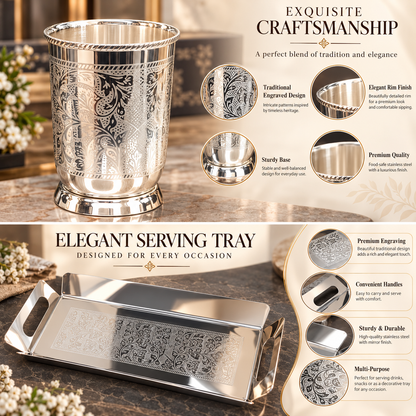 Nexa Silver Plated Stainless Steel Glass Set with Serving Tray