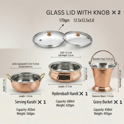 Royal Dinner Set 41 Piece | Copper Stainless Steel Thali Set | La Coppera