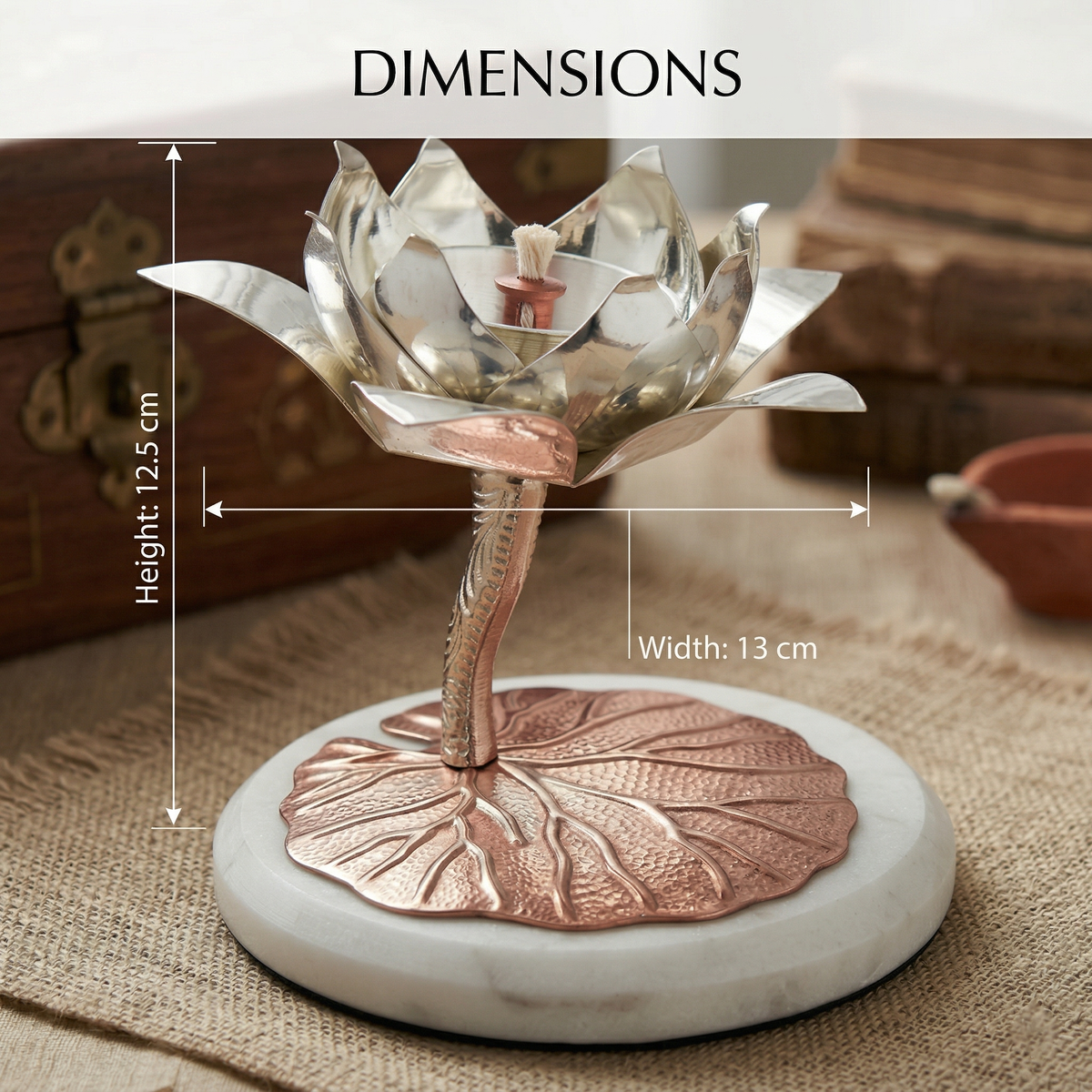 Lotus Diya – Brass Silver Plated Decorative Puja Diya