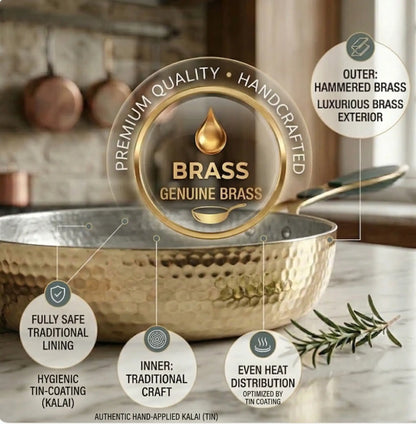 Brass Fry Pan with Food Grade Tin Coating (Kalai) | Handmade Kadhai for Indian Cooking | Healthy & Traditional Cookware