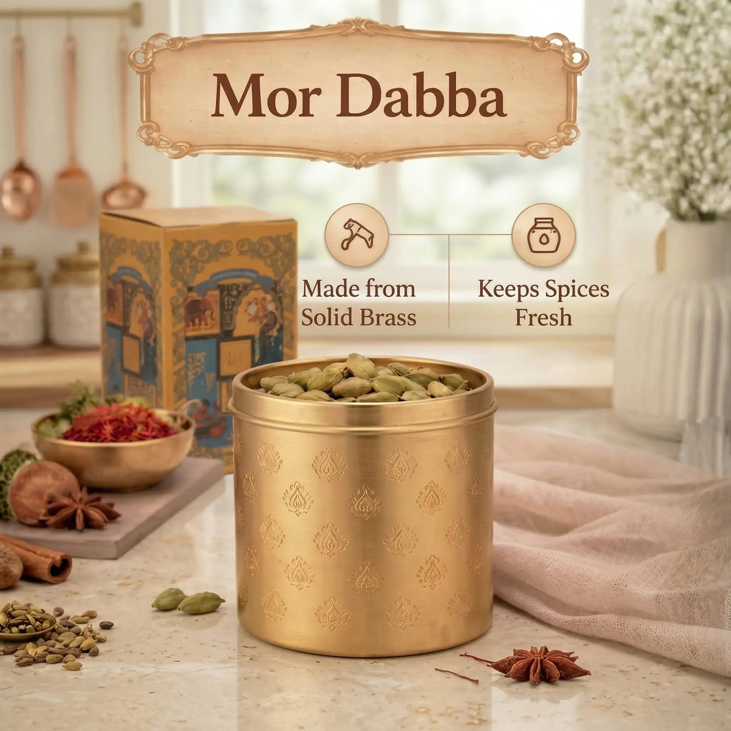 Mor Dabba Round Brass Storage Container – Premium Kitchen Dabba