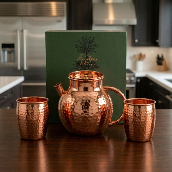 Marina Hammered Copper Jug & Glass Set