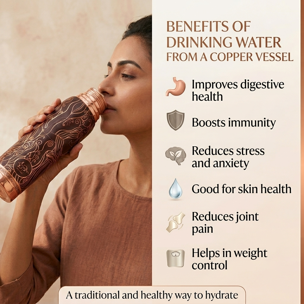 Ayursip Artistic Lady Copper Water Bottle 1000ml | Premium UV Printed Designer Bottle