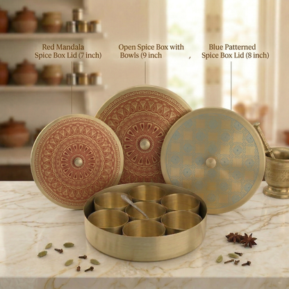 Masala Box Etched – Brass Spice Storage Box with Lid