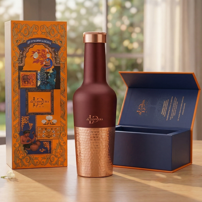 Madira Coco Pure Copper Water Bottle – Dual Tone Hammered Finish