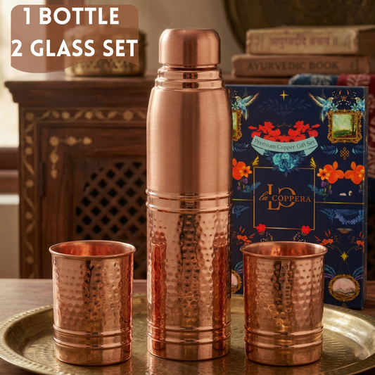 Ayursip Hammer Copper Bottle Set with 2 Glasses
