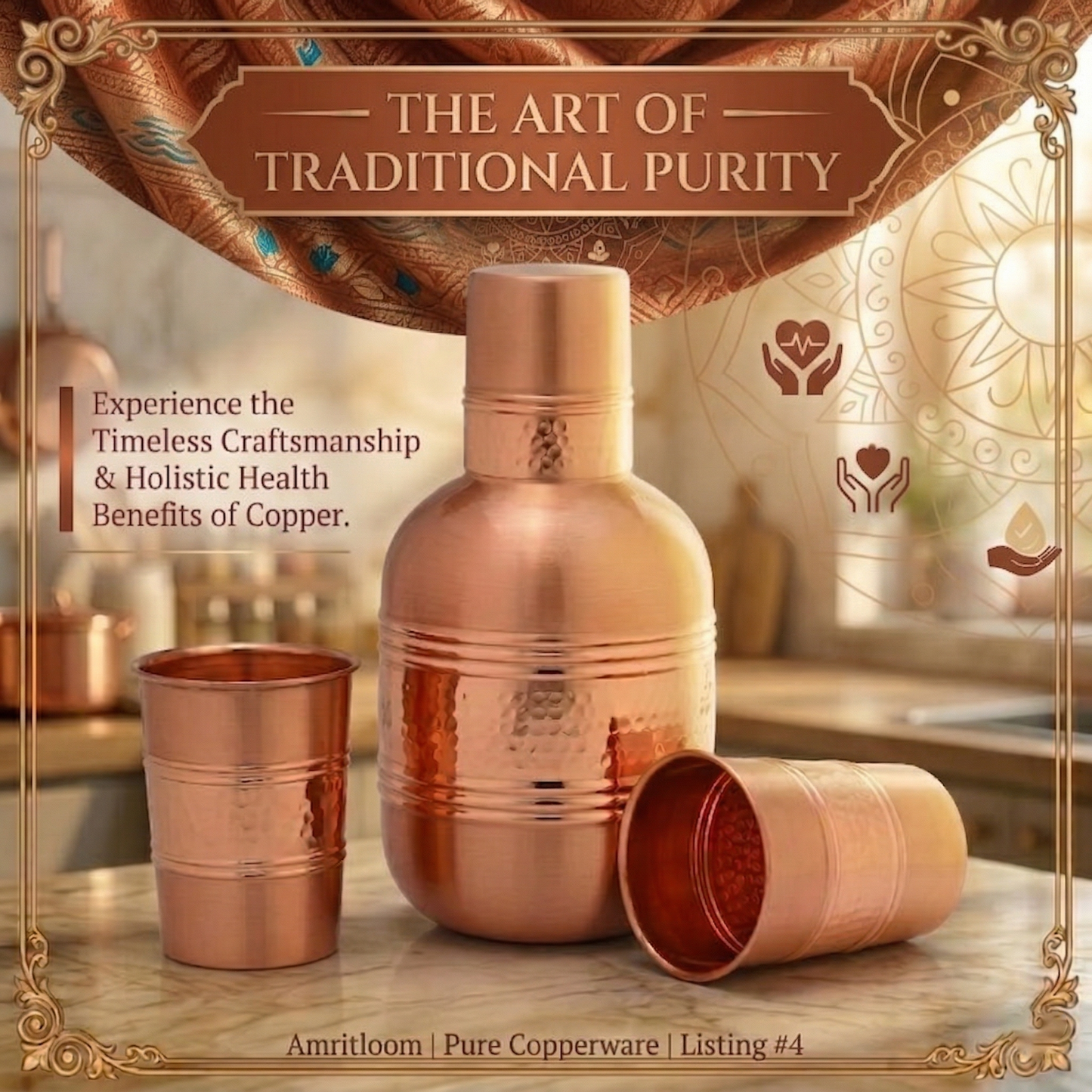 Amritloom Pure Copper Bottle & Glass Set | Premium Ayurvedic Drinkware
