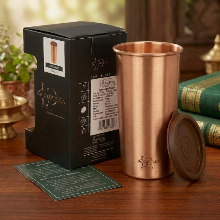Pure Copper Tumbler with Lid – 99% Handmade Drinkware
