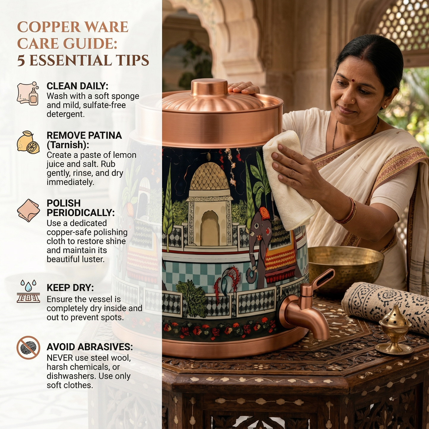 Barni Elle The King – 8L Pure Copper Water Dispenser with Tap