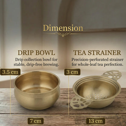Brass Tea Strainer with Drip Bowl for Masala Chai & Herbal Tea