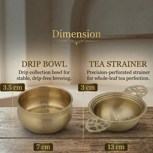 Brass Tea Strainer with Drip Bowl for Masala Chai & Herbal Tea