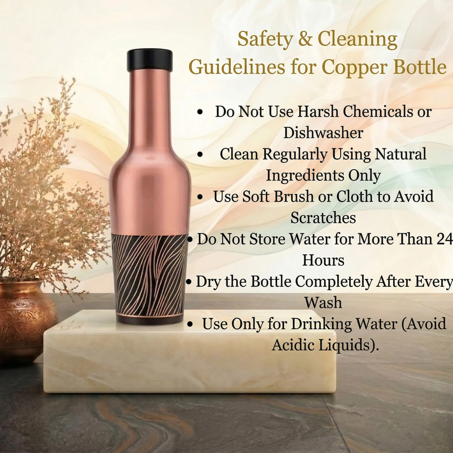 Madira Wave Pure Copper Water Bottle 1 Litre