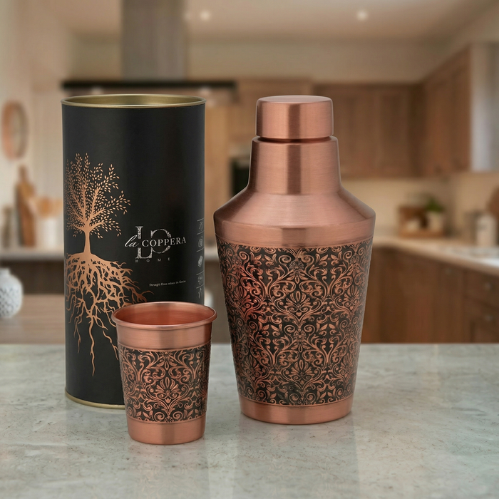 Luna Rustic Copper Carafe Set with Glass | Premium Bedside Water Set