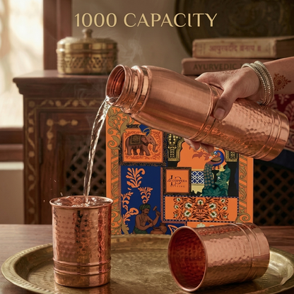Ayursip Hammer Copper Bottle Set with 2 Glasses
