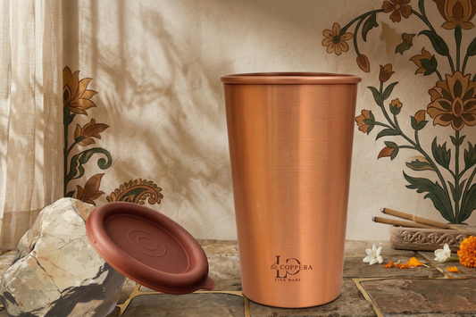 Pure Copper Tumbler with Lid – 99% Handmade Drinkware