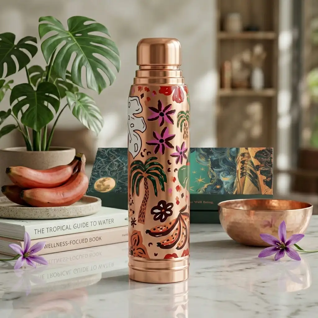 Ayursip Artwork Pure Copper Bottle 1000ml | Designer Ayurvedic Bottle