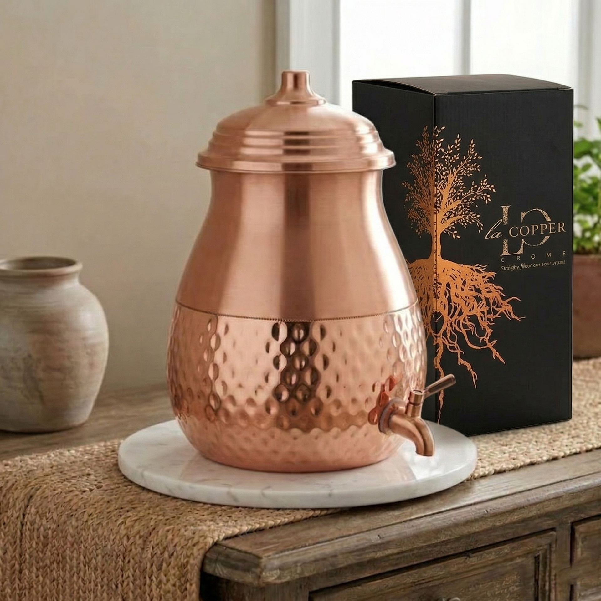 Buy Indian Art Villa Pure Copper Water Dispenser Container Pot Matka with 2 Glass Tumblers, 5 litres (Brown)- Set of 3 Pieces Online at Low Prices in India Buy Indian Art Villa Pure Copper Water Dispenser Container Pot Matka with 2 Glass Tumblers, 5 litres (Brown)- Set of 3 Pieces Online at Low Prices in India