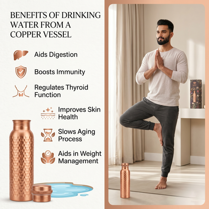 Mist Hammer Matte Copper Water Bottle – Handcrafted Hammered Design | Ayurvedic Copper Bottle | Leak-Proof | LA COPPERA