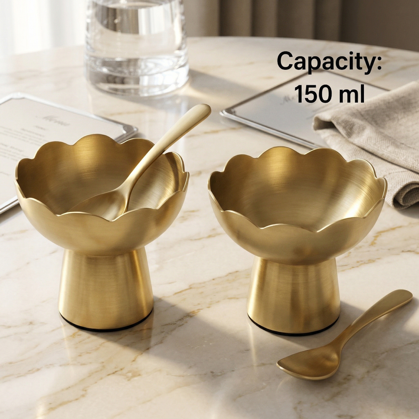 Golden Flower Bowl Set (Set of 2) – Decorative Dessert Bowls