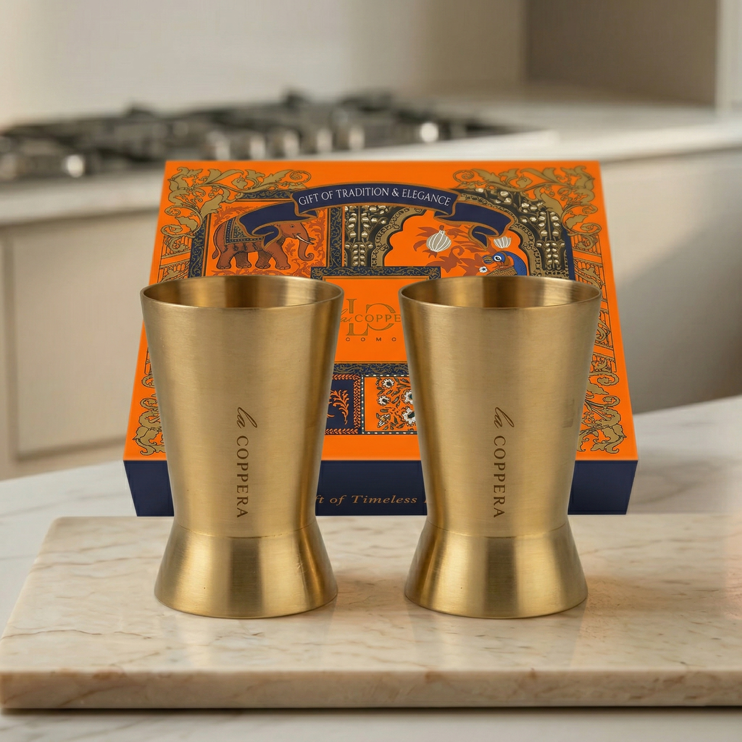Brass Royal Glass Set of 2 | Premium Metal Drinking Glasses