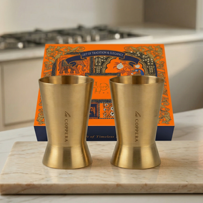 Brass Royal Glass Set of 2 | Premium Metal Drinking Glasses