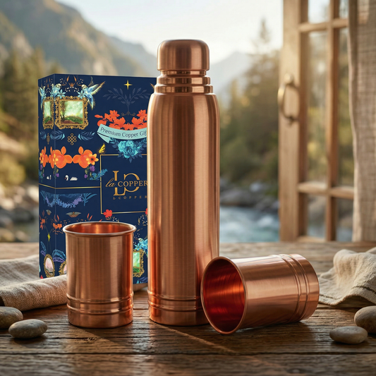 Ayursip Copper Bottle & Glass Set | 99% Pure Ayurvedic Drinkware