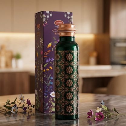 Mist Imperial Green Pure Copper Water Bottle 900ml | Premium UV Printed Designer Copper Bottle