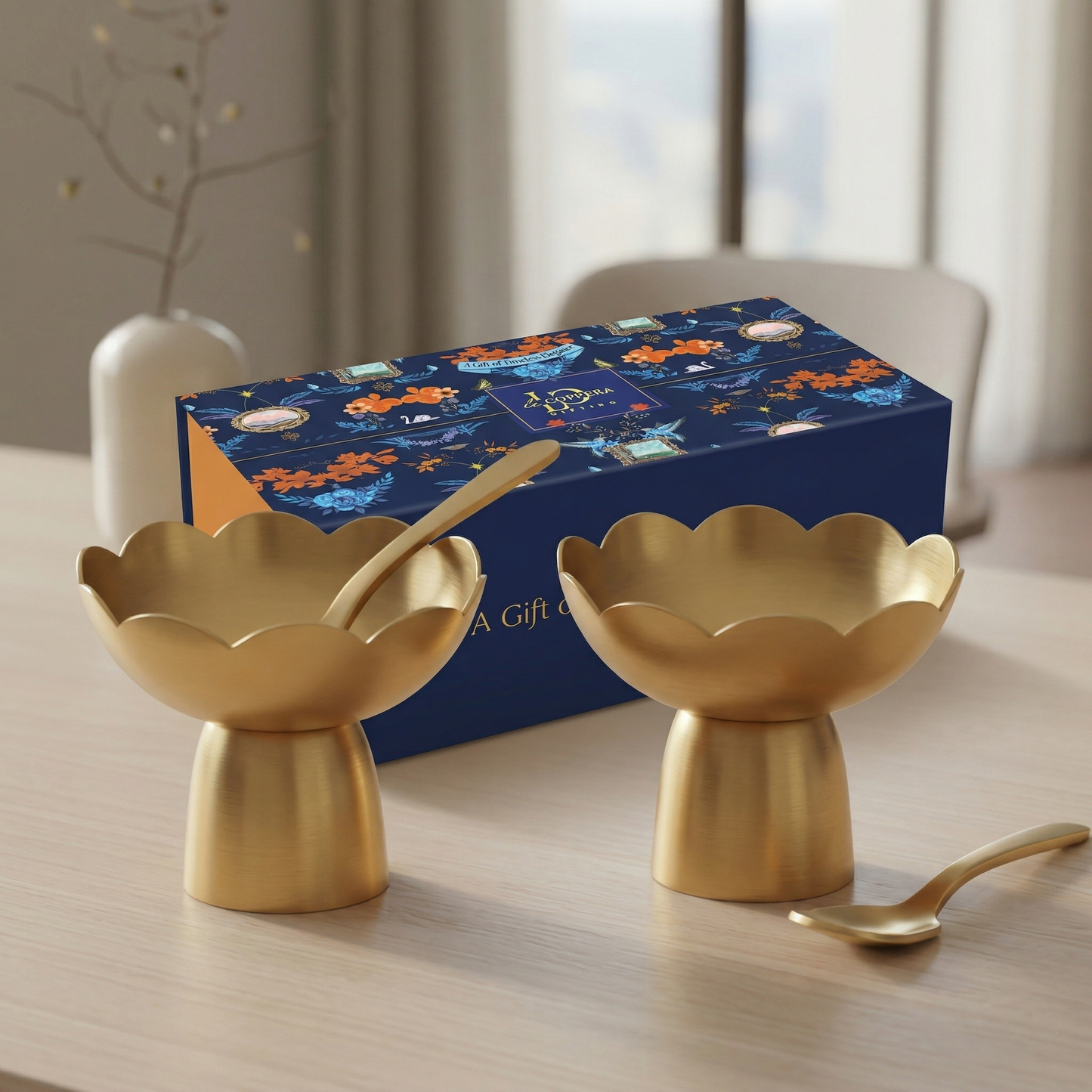 Golden Flower Bowl Set (Set of 2) – Decorative Dessert Bowls