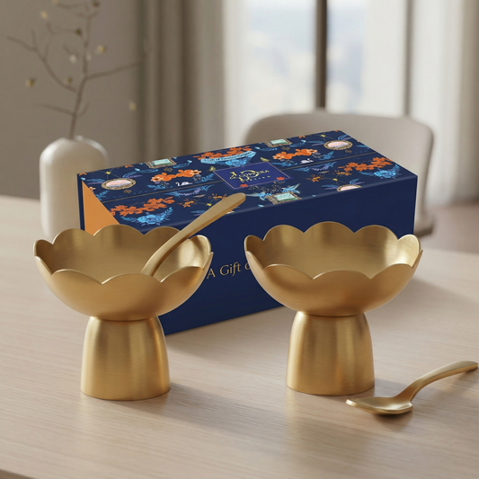 Golden Flower Bowl Set (Set of 2) – Decorative Dessert Bowls