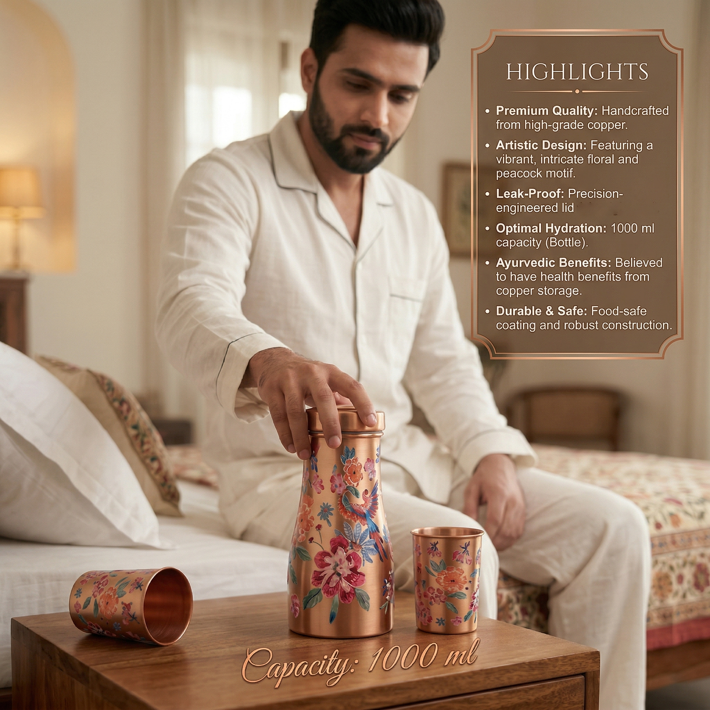 Wild Bloom Bedside Copper Carafe Set with Tumbler
