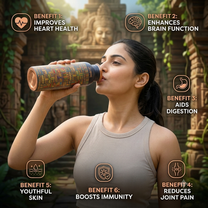 Mystic Flow Pure Copper Water Bottle 900ml | UV Printed Designer Copper Bottle for Home, Office & Gym
