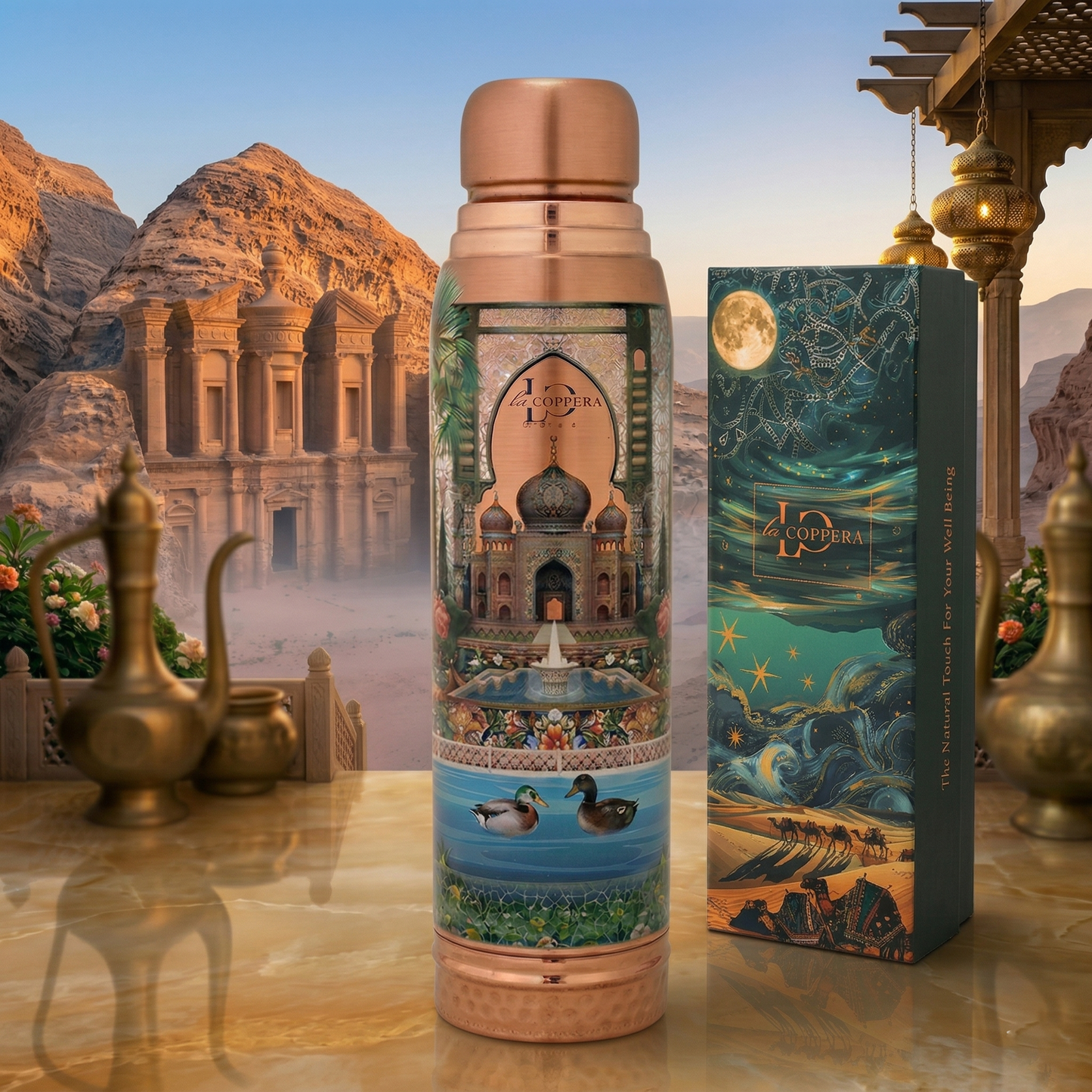 Ayursip Artwork Pure Copper Bottle 1000ml | Designer Ayurvedic Bottle