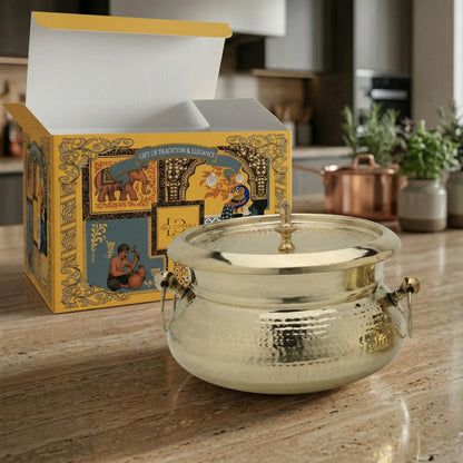 Brass Mughlai Handi with Steel Inner – Hand Hammered Cooking Pot