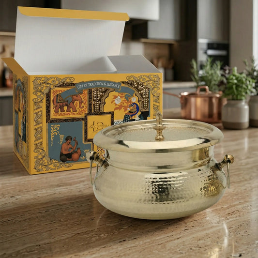 Brass Mughlai Handi with Steel Inner – Hand Hammered Cooking Pot