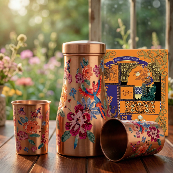 Jungle Whispers Copper Bedside Carafe Set with Glass