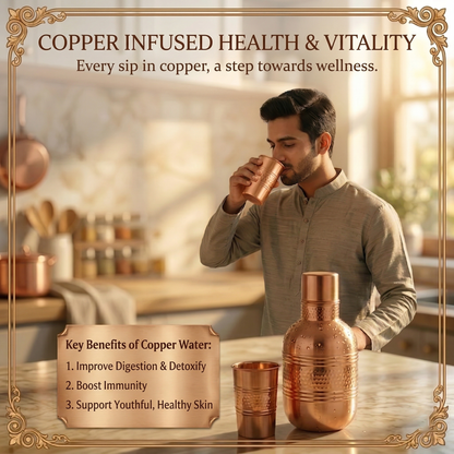 Amritloom Pure Copper Bottle & Glass Set | Premium Ayurvedic Drinkware
