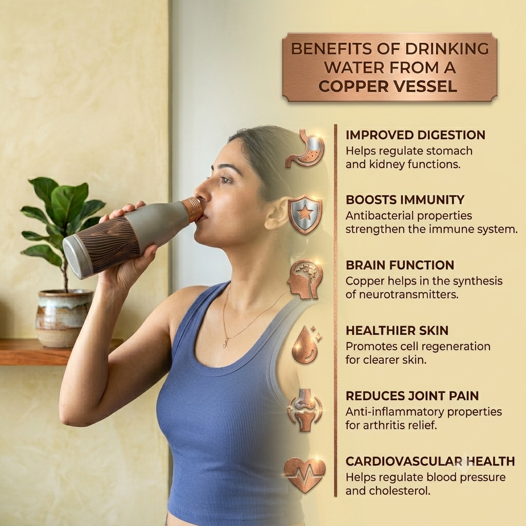 Sanjeevni Charcoal Wave Copper Water Bottle 1100ml | Premium Designer Copper Bottle