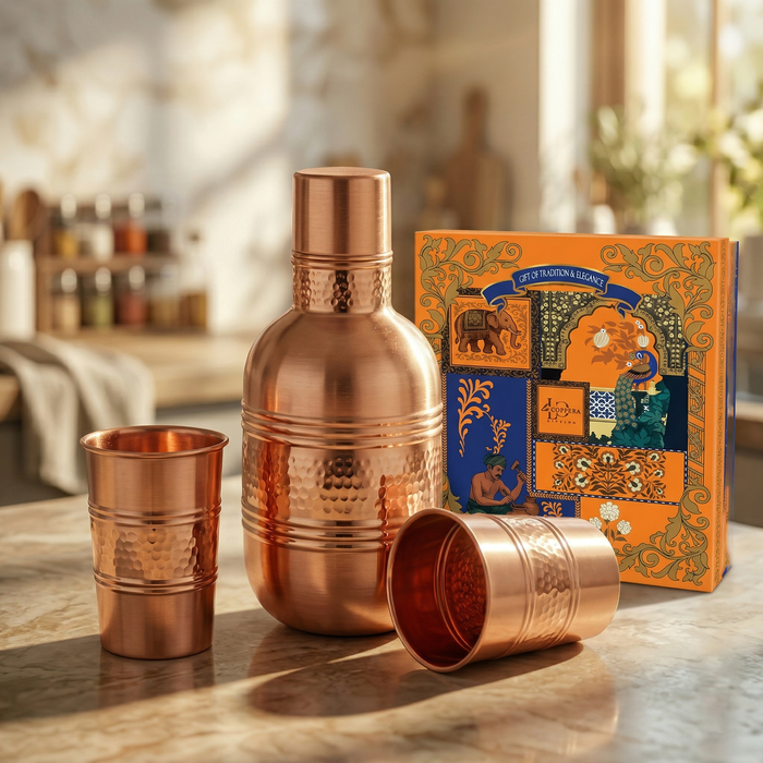 Amritloom Pure Copper Bottle & Glass Set | Premium Ayurvedic Drinkware