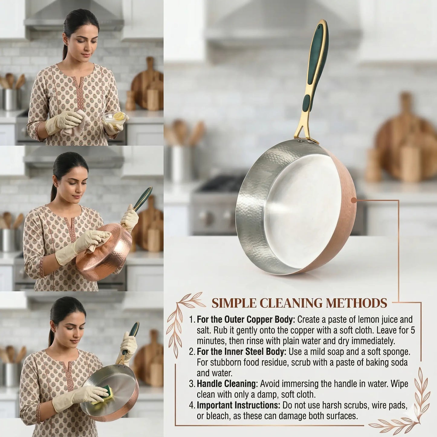 Hammered Copper Fry Pan (Tin Coated) – Traditional Tinned Copper Cooking Pan for Gas Stove