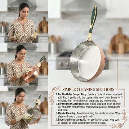 Hammered Copper Fry Pan (Tin Coated) – Traditional Tinned Copper Cooking Pan for Gas Stove