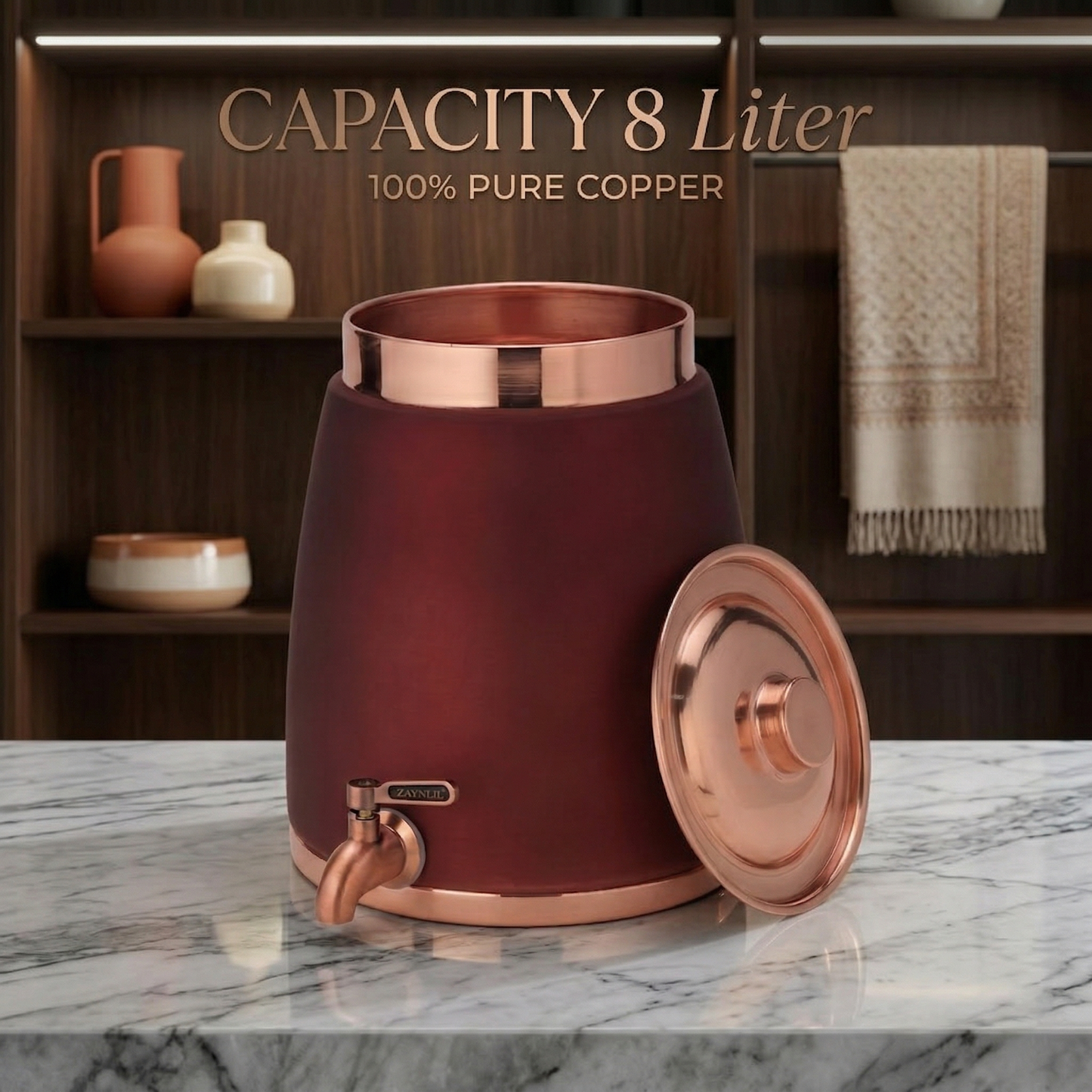 Barni Copper Water Dispenser with Tap | Premium Handmade Drinkware