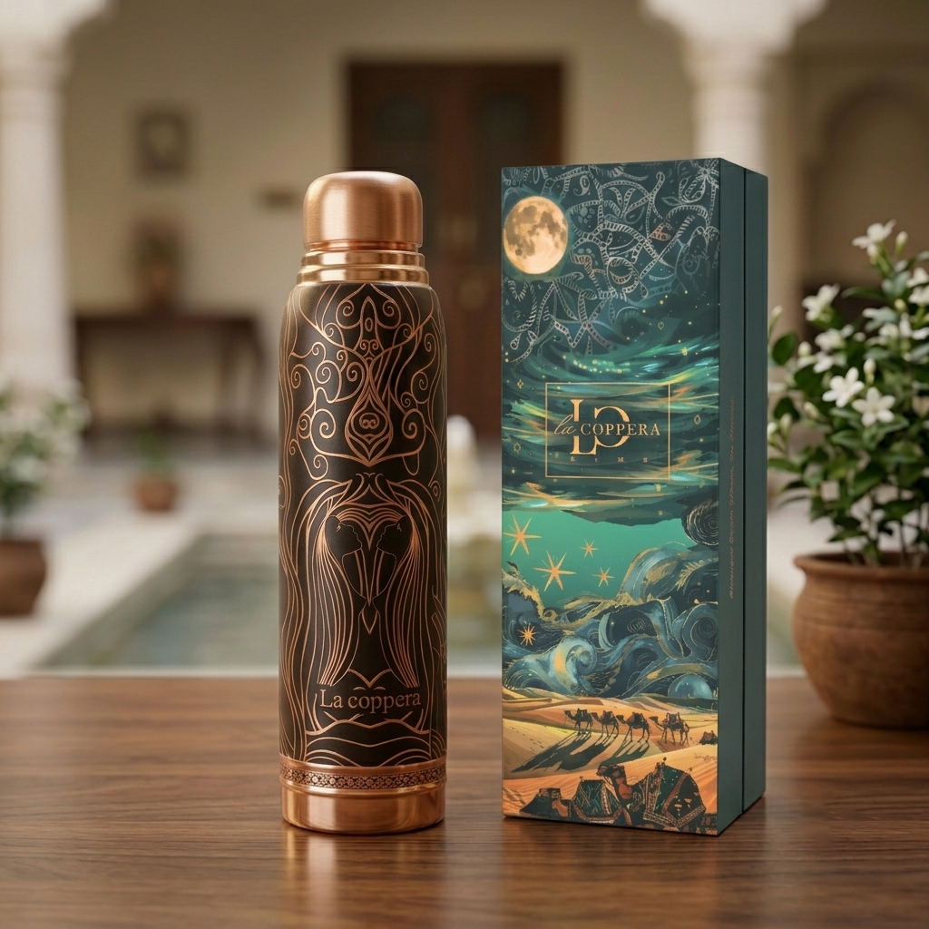 Ayursip Artistic Lady Copper Water Bottle 1000ml | Premium UV Printed Designer Bottle