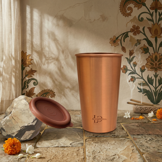 Pure Copper Tumbler with Lid – 99% Handmade Drinkware