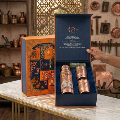 Ayursip Noor-e-Gul Copper Bottle Set with Glasses | Floral Copper Set | La Coppera