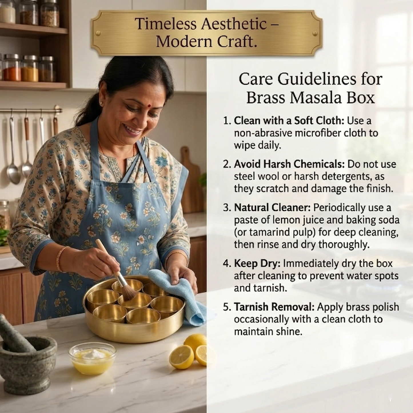 Masala Box Etched – Brass Spice Storage Box with Lid