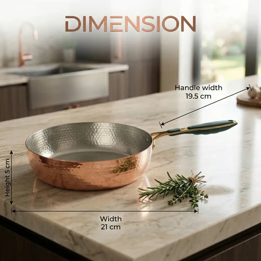 Hammered Copper Fry Pan (Tin Coated) – Traditional Tinned Copper Cooking Pan for Gas Stove
